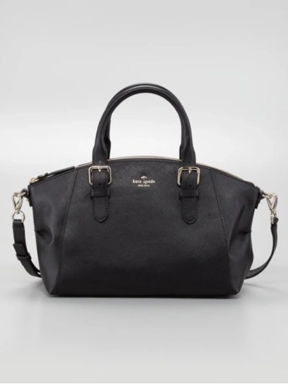 kate spade black leather double-handle satchel with gold hardware. Gift. NWT